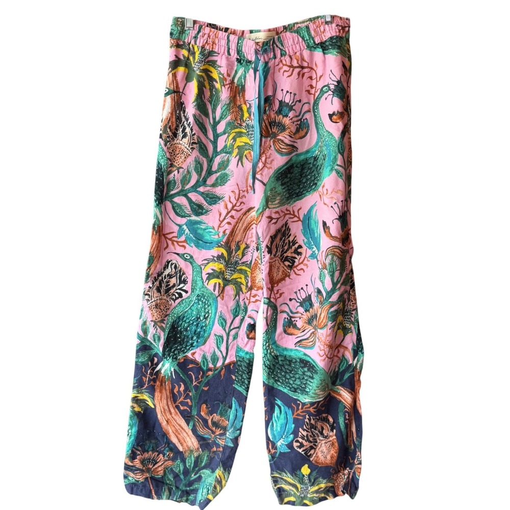 Anthropologie Raphael Balme Tropical Bird Wide‎ Leg Lounge Pants Small